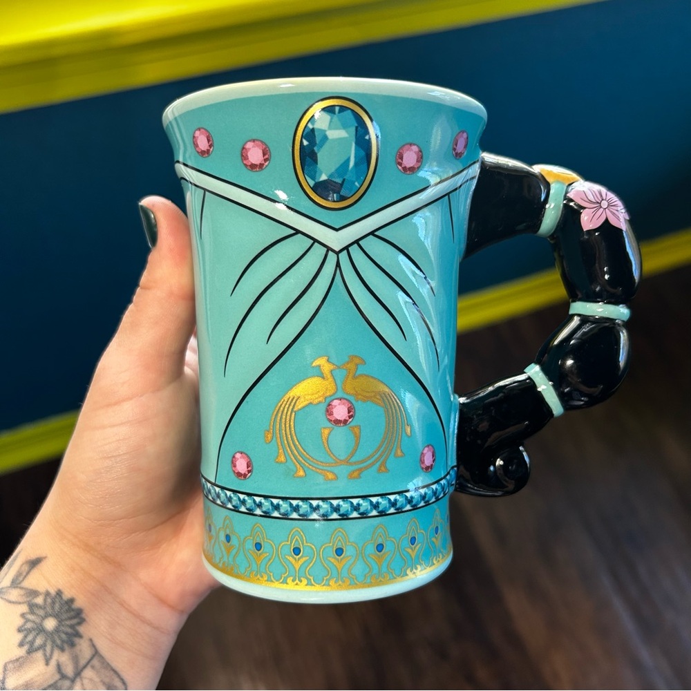 Walt Disney Aladdin Jasmine Elegant Turquoise and Black Mug with Gem Accents